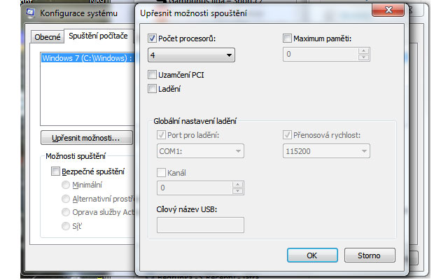 pocetjader Počet jader pro spuštění Windows